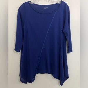 Eileen Fisher Silk Blend Blue 3/4 Sleeve Asymmetrical Top Size Small